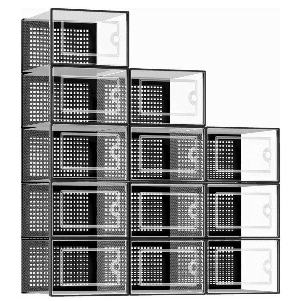 Kuject X-Large Shoe Storage Boxes Organizers Clear Plastic Stackable 12 Pack